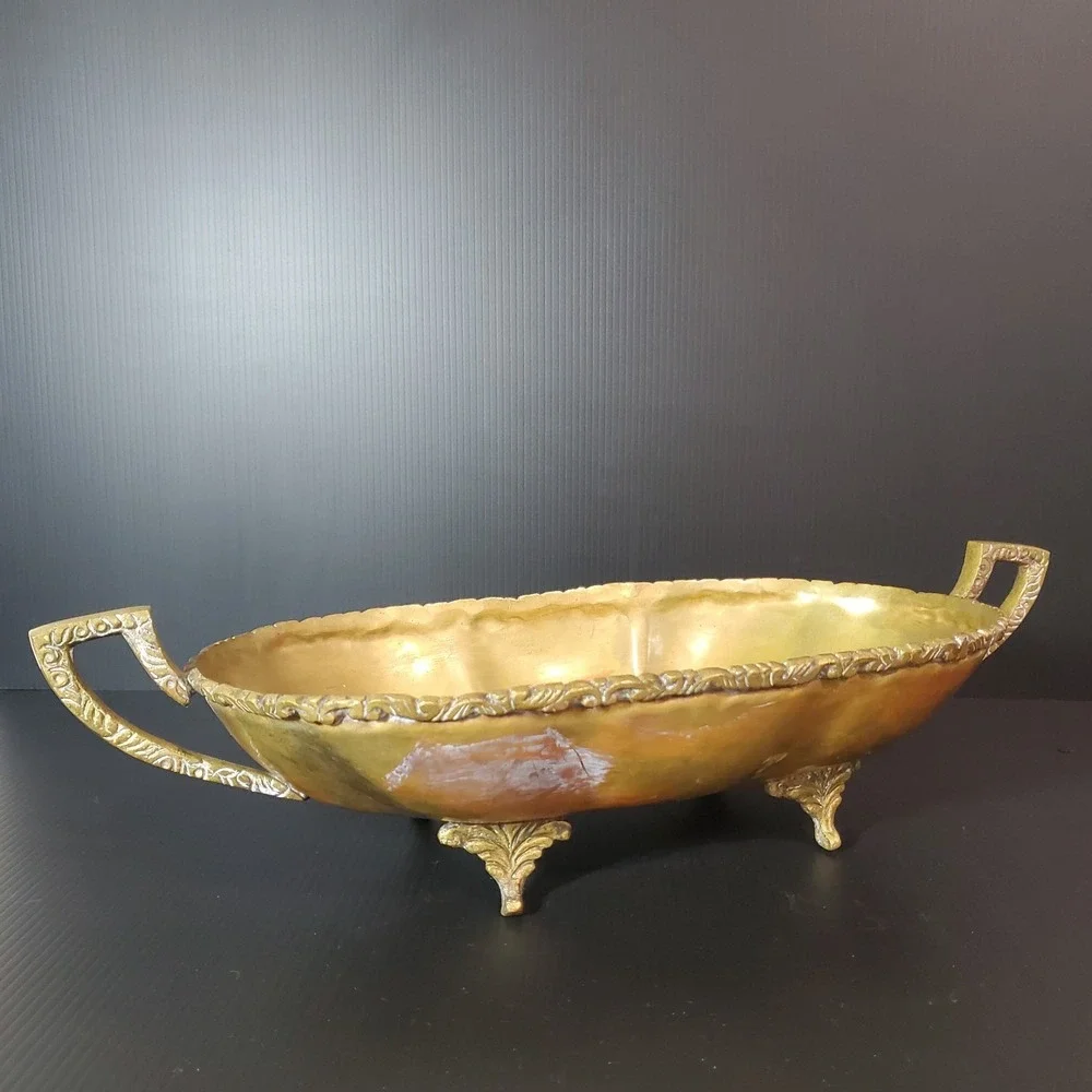 Vintage Hecho En Mexico Copper and Brass Centerpiece Dish‎ Ornate Footed